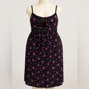 Torrid Disney Mickey Mouse Dress Black Pink Roses Lace up Smocked Sz 4 4x